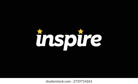 A clean and modern graphic featuring the word "inspire" in white, stylized font. Two yellow stars adorn the letters, adding a touch of brilliance