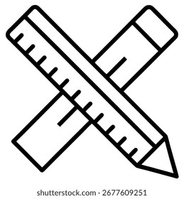 A clean, modern graphic icon featuring a ruler and pencil crossed, symbolizing measurement, creativity, and education. Perfect for learning or design themes.