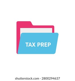 A clean modern graphic illustrating a binder folder labeled 'TAX PREP' in bright studio setting. Perfect for accounting and financial planning concepts.