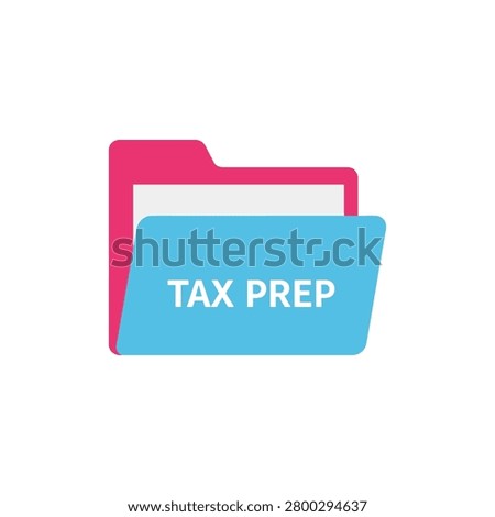 A clean modern graphic illustrating a binder folder labeled 'TAX PREP' in bright studio setting. Perfect for accounting and financial planning concepts.