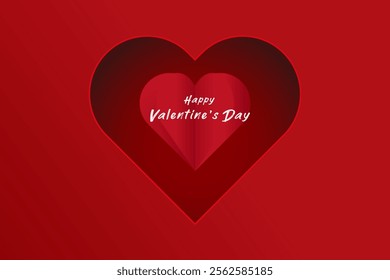 A clean, modern graphic of a large red heart on a matching red gradient background with the phrase Happy Valentines Day elegantly placed in the lower right.