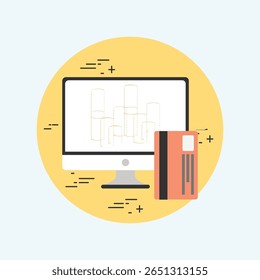 Un gráfico limpio y moderno que representa una pantalla de computadora con un símbolo de pago, diseñado en un estilo minimalista plano. Ideal para tecnología financiera y transacciones en línea.
