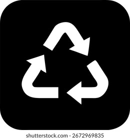 Um gráfico limpo e moderno que representa o símbolo universal para reciclagem, apresentado em um impressionante design em preto e branco. Perfeito para temas ambientais.