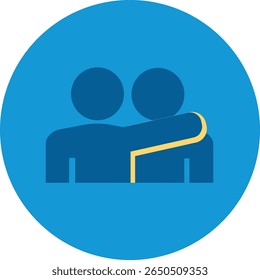 Um gráfico limpo e moderno representando um abraço ou abraço caloroso, renderizado em um estilo de design simples e plano com contornos claros e cores sólidas, perfeito para transmitir afeto ou conexão.