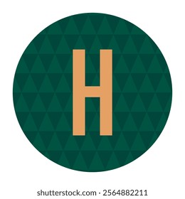 A clean and modern H logo design featuring a bold orange letter H on a green triangle-patterned background. Perfect for branding, corporate design, or digital media projects.