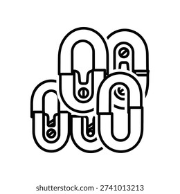 Clean and modern hand-drawn paperclip set in interlocking design, black and white line art style, ideal for office, stationery, and organizational graphic projects.