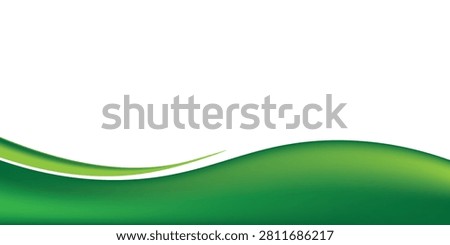 A clean, modern, and high-visibility abstract banner vector illustration, featuring a fresh corporate layout. A smooth, fluid wavy ribbon shape with a vibrant lime green to deep emerald gradient sweeps elegantly across the bottom edge of a pure white canvas. The design features subtle lighting effects and overlapping organic curves that add depth and movement. The large, expansive white field above the green wave provides ample blank copy space for creative presentation slogans, eco-friendly marketing text, business identity branding logos, or sustainable technology promotions. This versatile design asset is perfectly tailored for corporate presentation slides, website footer sections, official marketing flyers, environmental event backgrounds, and minimalist brochure covers