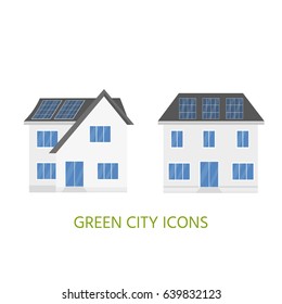 Clean modern house with solar panels. Eco friendly alternative energy. Ecosystem infographics. Flat vector illustration.