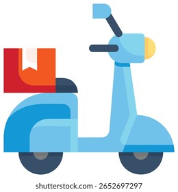 A clean, modern icon featuring a motorcycle with a delivery box, symbolizing fast and efficient transportation for goods and services. Ideal for logistics and courier businesses.