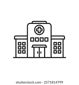 clean and modern icon of a hospital building, symbolizing medical care, healthcare services, and emergency response