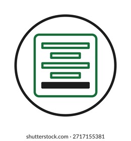 Um ícone limpo e moderno apresentando uma interface de página conceitual. O design apresenta linhas horizontais dentro de uma forma quadrada com cantos arredondados, delimitadas por um quadro circular. Representa o documento