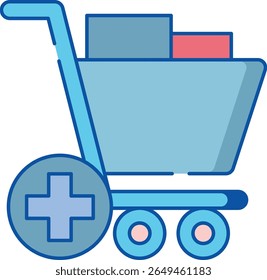 Um ícone limpo e moderno que representa a ação de adicionar itens a um carrinho de compras, adequado para e-commerce e interfaces de varejo online.