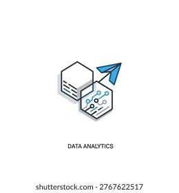 A clean, modern icon representing data analytics, featuring hexagonal shapes and a paper airplane symbolizing information transfer.