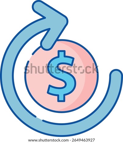 A clean, modern icon representing a financial transaction, likely a money return or reimbursement, with clear visual cues for a refund process.