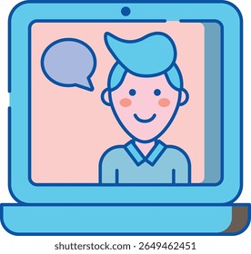 A clean, modern icon representing live chat functionality, perfect for websites, apps, and communication platforms. Features a speech bubble and message elements.