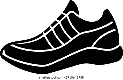 Eine saubere, moderne Ikone, die einen Laufschuh darstellt, perfekt für Fitness-, Sport- oder aktive Lifestyle-Themen. Fette Linien und klare Silhouette.