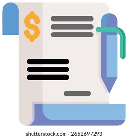 Um ícone limpo e moderno que representa uma fatura de imposto, com elementos financeiros essenciais e tipografia clara, adequado para aplicações digitais e de impressão.