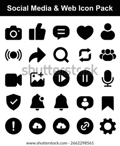 A clean and modern icon set featuring 25 essential social media and web interface icons.