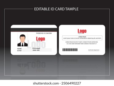 Una Plantilla de tarjeta de identificación limpia y moderna perfecta para fines corporativos, educativos o de eventos. Este diseño presenta un diseño profesional con campos personalizables para detalles esenciales como el nombre, etc.