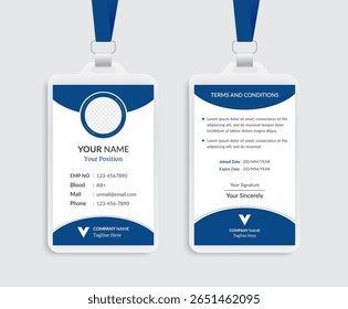 Modelo de cartão de identidade limpo e moderno adequado para uso corporativo, de funcionários ou de escritório. Vetor totalmente editável no formato EPS, pronto para impressão e fácil de personalizar