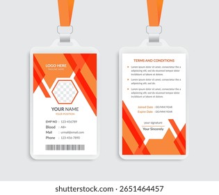 Modelo de cartão de identidade limpo e moderno adequado para uso corporativo, de funcionários ou de escritório. Vetor totalmente editável no formato EPS, pronto para impressão e fácil de personalizar.