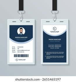 Modelo de cartão de identidade limpo e moderno adequado para uso corporativo, de funcionários ou de escritório. Vetor totalmente editável no formato EPS, pronto para impressão e fácil de personalizar.