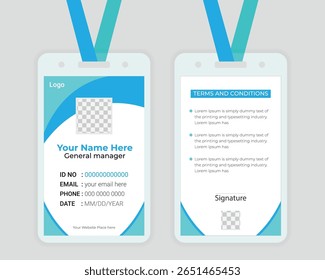 Clean and modern ID card template suitable for corporate, employee, or office use. Fully editable vector in EPS format, print-ready and easy to customize.