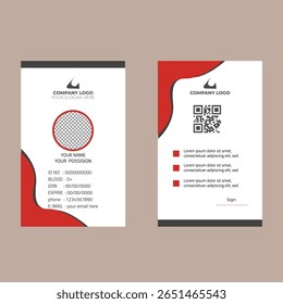 Modelo de cartão de identidade limpo e moderno adequado para uso corporativo, de funcionários ou de escritório. Vetor totalmente editável no formato EPS, pronto para impressão e fácil de personalizar.