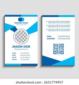 Modelo de cartão de identidade limpo e moderno adequado para uso corporativo, de funcionários ou de escritório. Vetor totalmente editável no formato EPS, pronto para impressão e fácil de personalizar