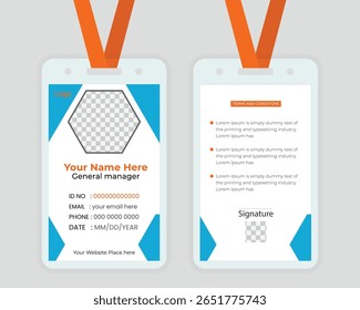 Modelo de cartão de identidade limpo e moderno adequado para uso corporativo, de funcionários ou de escritório. Vetor totalmente editável no formato EPS, pronto para impressão e fácil de personalizar