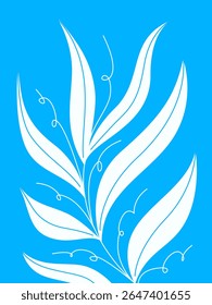 A clean, modern illustration of delicate white leaves against a vibrant blue background, perfect for conveying themes of freshness and natural elegance.