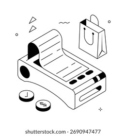 Una ilustración limpia y moderna que muestra un terminal de punto de venta que imprime un Comprobante