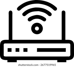 Uma ilustração limpa e moderna de um roteador sem fio emitindo sinais Wi-Fi, perfeito para temas de tecnologia e conectividade.