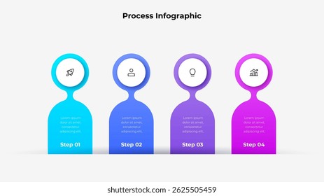 Clean and modern infographic illustrating four sequential steps using bright colors and icons. Ideal for presentations, workflow explanations, and business visual content