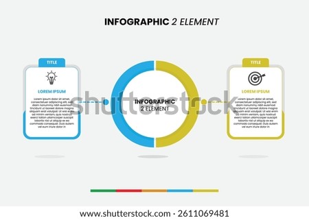 Clean and modern infographic template with two connected elements and a central circular chart. Ideal for showing comparisons, dual processes, pros and cons, or before-after scenarios. Fully editable 