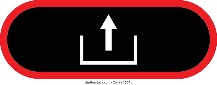 A clean, modern interface element featuring a white upload arrow symbol centered within a black oval shape. The oval is outlined with a bold red border.
