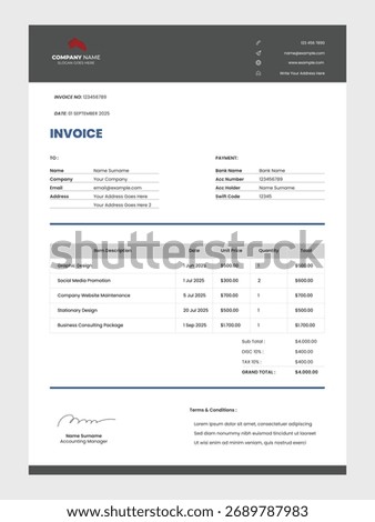 Clean and modern invoice template for company