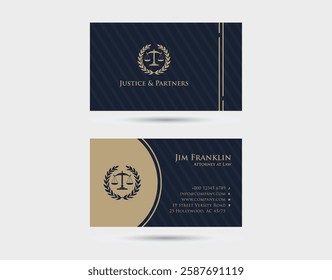 A clean and modern lawyer business card template, perfect for attorneys, law firms, and legal consultants. This fully editable design features a professional layout, elegant typography.