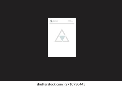 Una Plantilla de membrete limpia y moderna con un logotipo triangular geométrico mínimo colocado en la esquina superior izquierda.