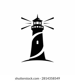 A clean and modern lighthouse icon featuring light beams, ideal for maritime branding, travel logos, navigation concepts, and coastal themed graphic design projects.