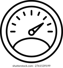 A clean, modern line art icon of a speedometer, symbolizing speed, performance, and measurement.