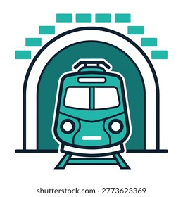 A clean and modern line art icon depicting a passenger train emerging from a tunnel. This simple design is perfect for public transport, urban mobility, travel apps, and railway infrastructure themes.