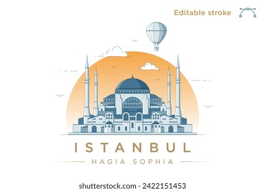 Saubere, moderne Illustration der Hagia Sophia in Istanbul, Türkei. Minimalistische, wegweisende Illustration. Vektorkunst mit vollständig bearbeitbaren Strichlinien.