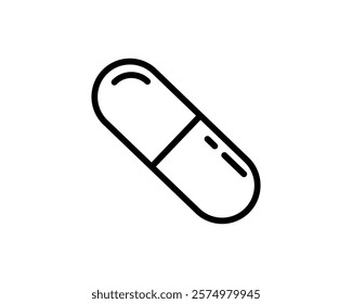 Clean, modern line art illustration of a capsule. Perfect for medical, pharmaceutical, healthcare, or wellness websites, apps, and presentations.  Simple, bold design ensures high readability.