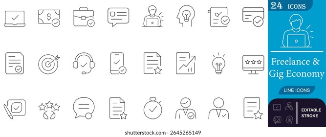 Clean and modern line icons set tailored for freelance and gig economy platforms. Ideal for apps, websites, dashboards, and digital business tools.