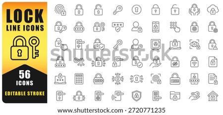Clean And Modern Lock Line Icon Set Featuring Security, Privacy, Password, Access Control, And Data Protection Symbols. Editable Stroke Line Icon Ideal For Web, App, And UI Design. Isolated Vector Icons.