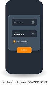 A clean and modern login interface design for a social media application featuring username and password fields along with a save for next login option