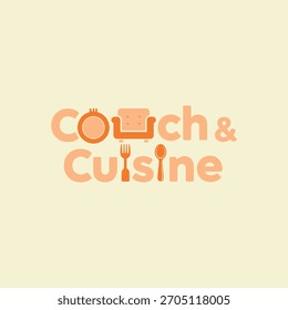 A clean, modern logo combining a couch with a plate, fork, and spoon to represent home dining and food content. Ideal for food delivery, cooking channels, lifestyle blogs, and restaurant branding.