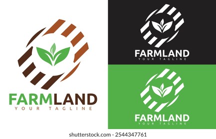 A clean and modern logo design featuring elements of farmland, such as crops, a barn, and rolling fields, symbolizing agriculture, sustainability, and rural life. Simple yet iconic for a farming brand