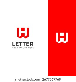 Design de logotipo limpo e moderno com uma letra estilizada HW, W em vermelho e branco. Perfeito para marca, identidade corporativa ou um site. Versátil e adaptável.